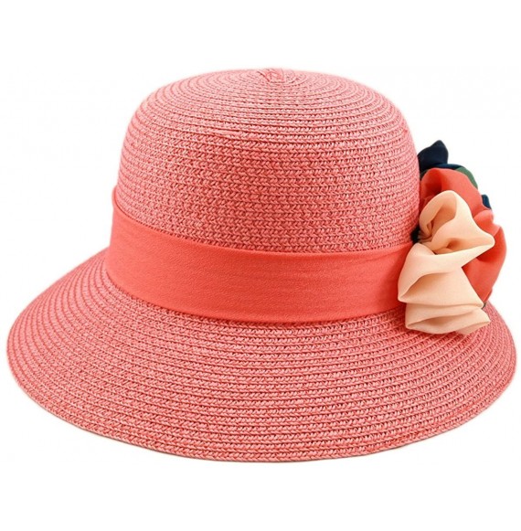 Sun Hats Deluxe Flower Straw Sun Hat - Different Colors & Bands Available - Pink - CH11DSBPRLH