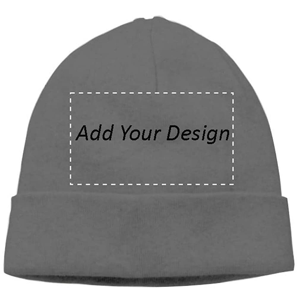 Skullies & Beanies Custom Hat Wool Cuffed Plain Beanie Warm Winter Knit Hats Skull Cap DIY Hat - Dark Grey-2 - CO18LXY3NUH