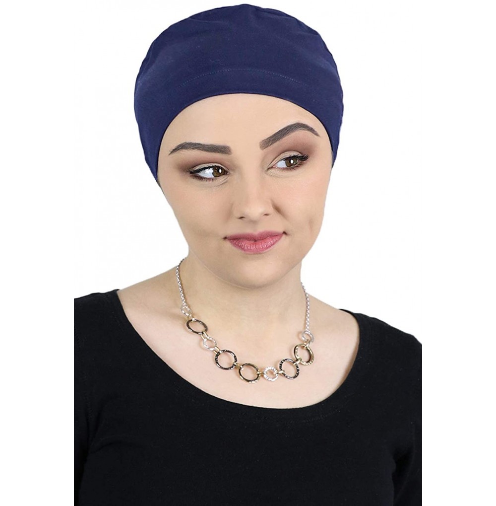 Skullies & Beanies Cancer Headwear Sleeping Coverings Turbans - Navy Blue - CU18OWY7AH2