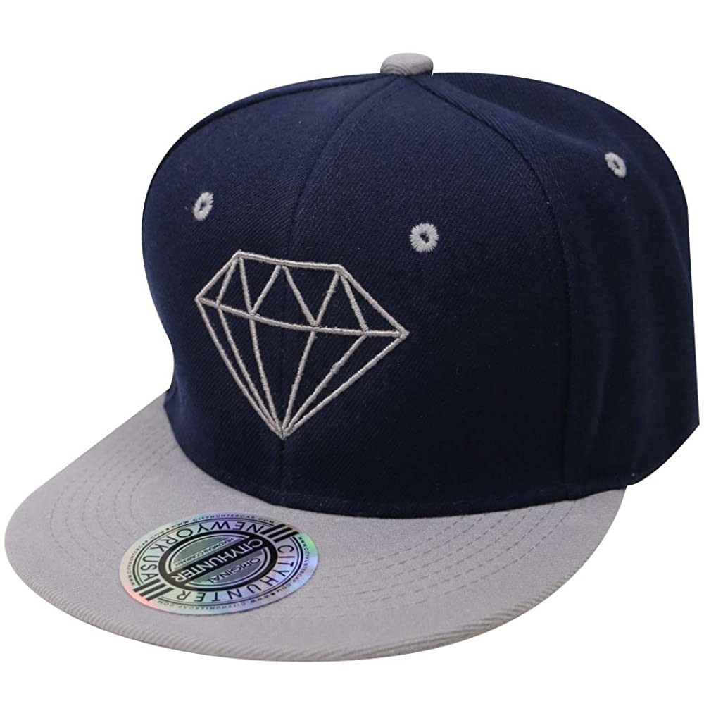 Baseball Caps Diamond Snapback Cap - Navy/Light Gray - C518CLQELWI