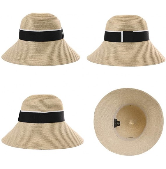Sun Hats Womens Floppy Summer Sun Beach Straw Hat UPF50 Foldable Wide Brim 55-60cm - 00759_beige - CG18THQ8TST