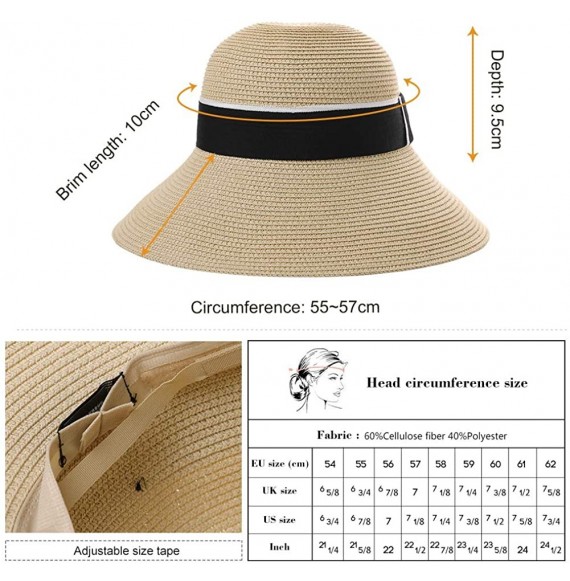 Sun Hats Womens Floppy Summer Sun Beach Straw Hat UPF50 Foldable Wide Brim 55-60cm - 00759_beige - CG18THQ8TST