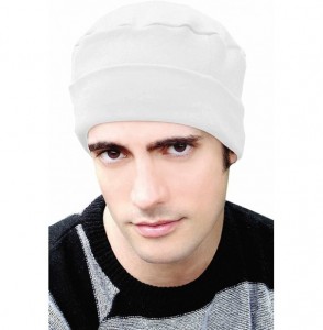 Skullies & Beanies Cancer Patient Hats for Men - Cotton Cuff Cap - White - C8129WTI2ID