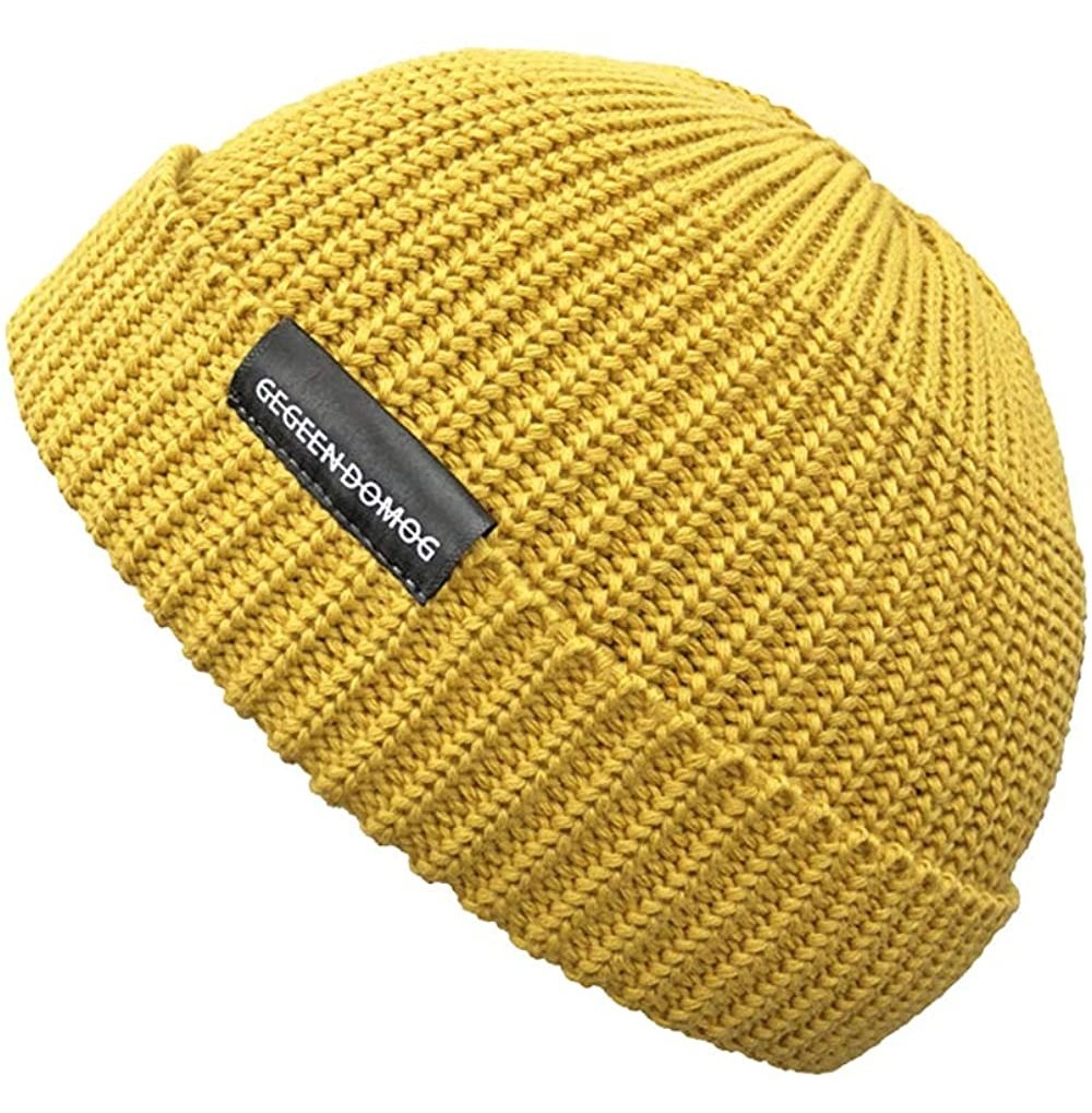 Skullies & Beanies Men Women Knit Watch Cap Wool Winter Solid Color Beanie Skull Cap Harbour Cuffed Hat - Yellow - CM18A0XKGY8