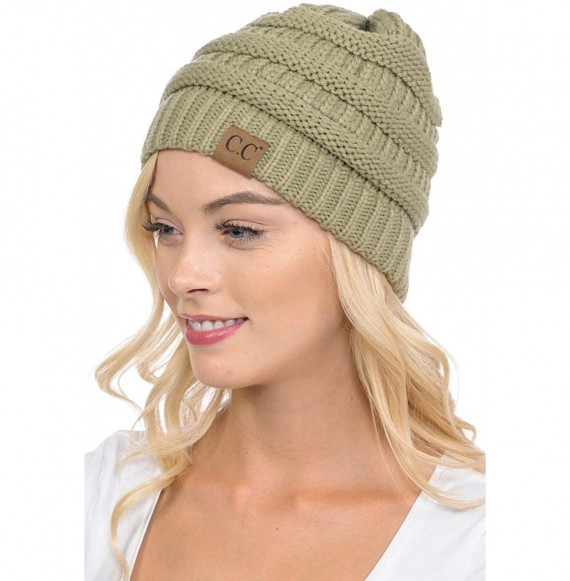 Skullies & Beanies Women's Thick Soft Knit Beanie Cap Hat - New Sage - CJ18XL9Z3KH