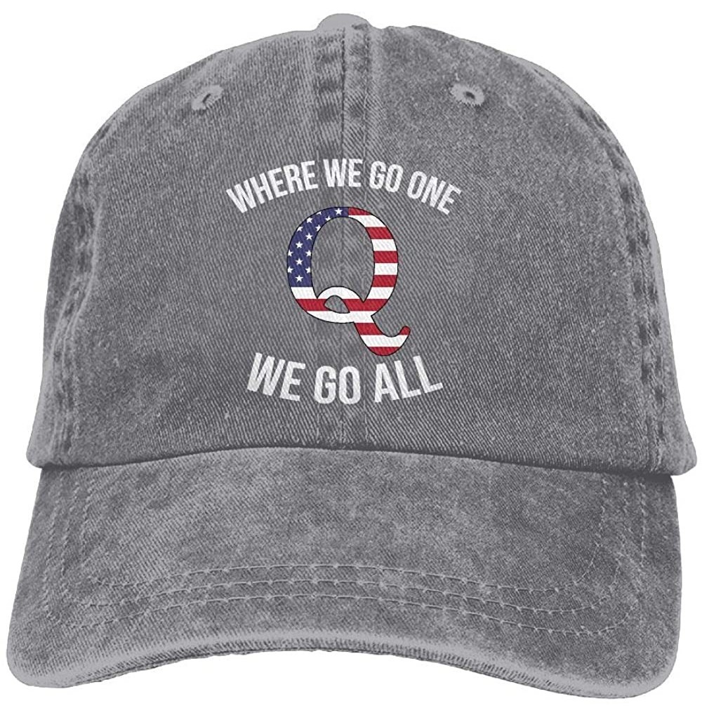 Baseball Caps Q Anon Where We Go One We Go All Vintage Washed Dyed Dad Hat Adjustable Baseball Hat - Grey - CB18H6W6YYH