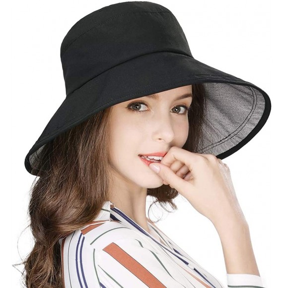 Newsboy Caps Womens UPF50+ Linen/Cotton Summer Sunhat Bucket Packable Hats w/Chin Cord - 00021_black(with Face Shield)1a - CN...