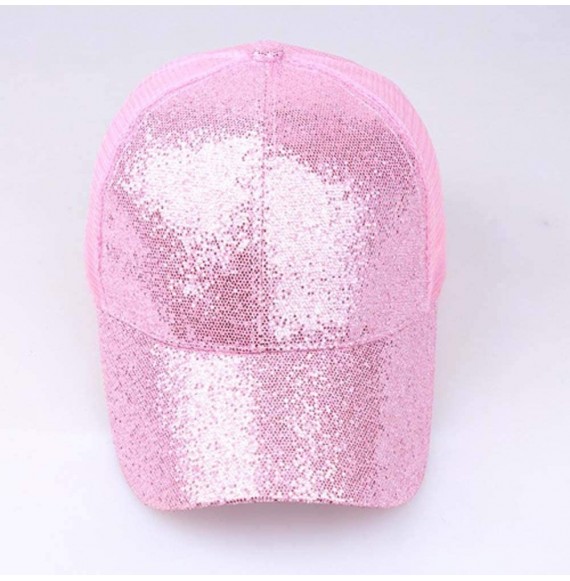 Baseball Caps Baseball Hat CieKen Ponytail Baseball Cap 2019 Women Sequins Shiny Messy Bun Snapback Hat Sun Caps - Pink - CL1...
