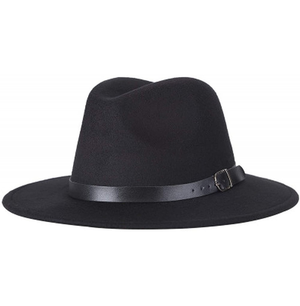 Fedoras Men Fedoras Women's Fashion Jazz hat Summer Spring Black Woolen Blend Cap Outdoor Casual hat - Black - CW18NT26Z2K