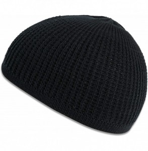 Skullies & Beanies Cotton Skull Cap Beanie Kufi with Checkered-Knit Pattern in Solid Colors for Everyday Wear - Black - CD18T...