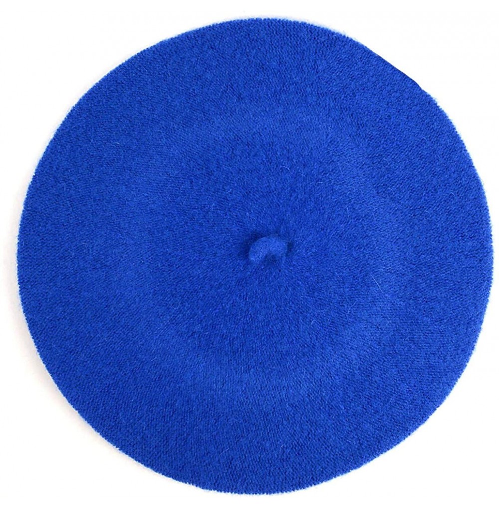 Berets Women's Ladies Solid Colored Classic French Wool Blend Beret Hat Cap - Marine Blue - CV187GDH544
