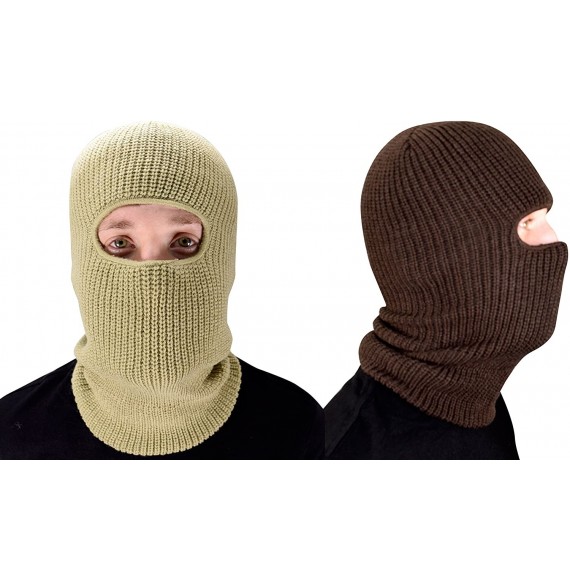 Balaclavas Unisex Thick Knit One Hole Ninja Balaclava Snowboarding Face Mask - Brown/Taupe - CP12MXNVGMI