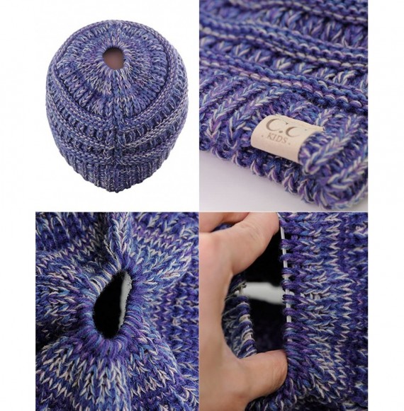 Skullies & Beanies BeanieTail Kids' Children's Soft Cable Knit Messy High Bun Ponytail Beanie Hat - Blue/Purple/Gray - C212OB...