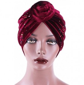 Skullies & Beanies 3 Women's Turban Cotton Knotted Pea Velvet Swirl Flower Headband Hat Tied Hat Cosmetic Cap Hair Loss Cap -...