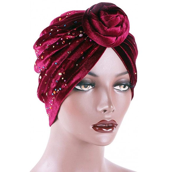 Skullies & Beanies 3 Women's Turban Cotton Knotted Pea Velvet Swirl Flower Headband Hat Tied Hat Cosmetic Cap Hair Loss Cap -...