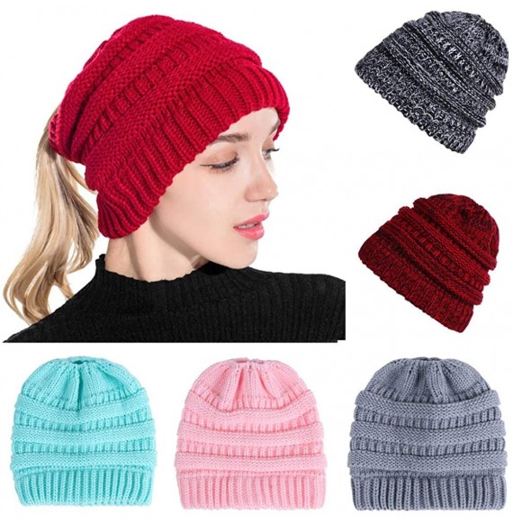 Skullies & Beanies Womens Baggy Slouchy Beanie Tail Warm Fleece Skiing Knitted Cap Winter Stretch Messy High Bun Ponytail Bea...