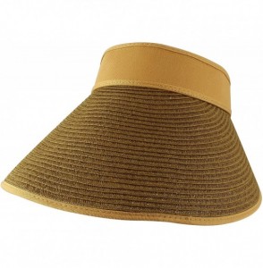 Visors Women's Roll up Wide Brim Sun Visor Hat with Ribbon Trim - Camel - CQ11MF6OZAT