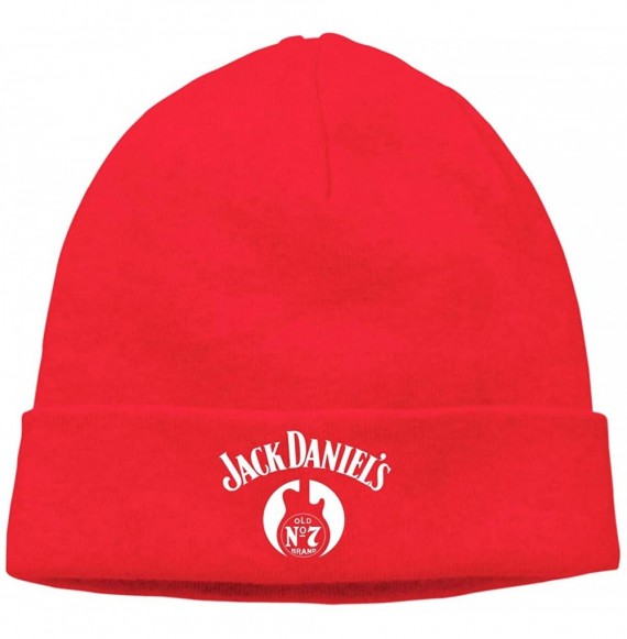 Skullies & Beanies Mens & Womens Jack Daniels Logo Skull Beanie Hats Winter Knitted Caps Soft Warm Ski Hat Black - Red - CD18...