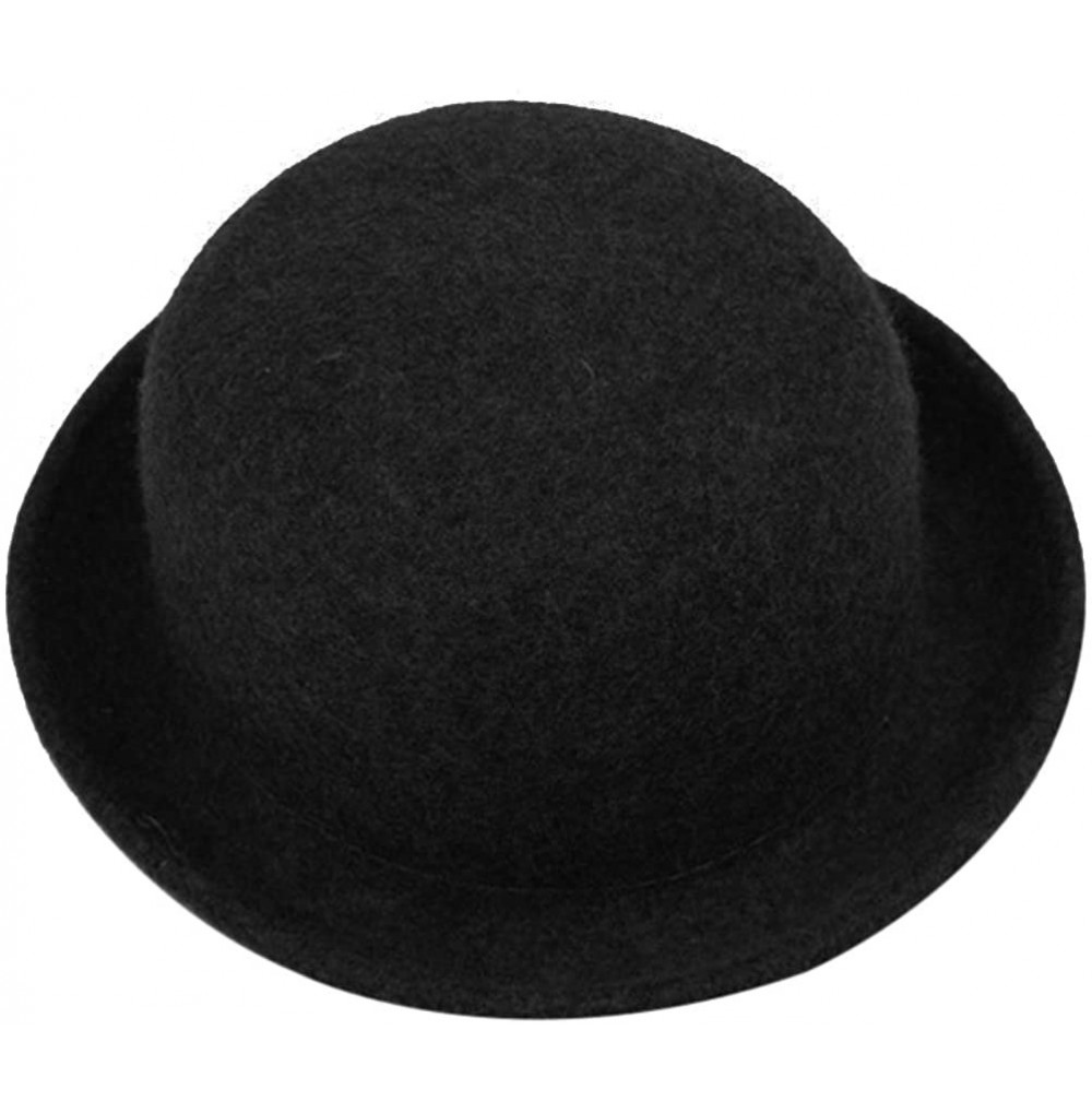Fedoras Women's Girls Roll-up Brim Wool Dome Hat Bowler (Grey) - Grey - CK18N9RSYI9