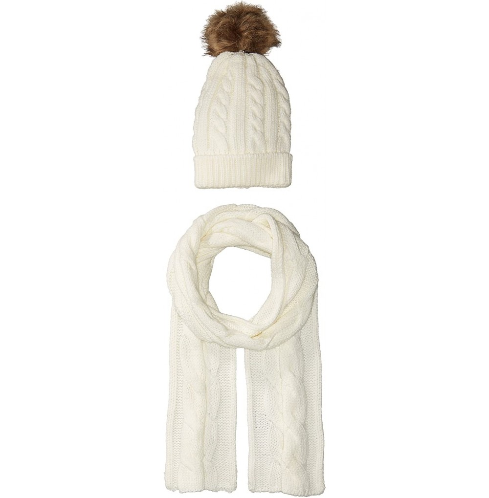 Skullies & Beanies Unisex Winter Warm Cable Knit Scarf with complementing Pompom Slouchy Beanie - Off White - C5120QGJJYH