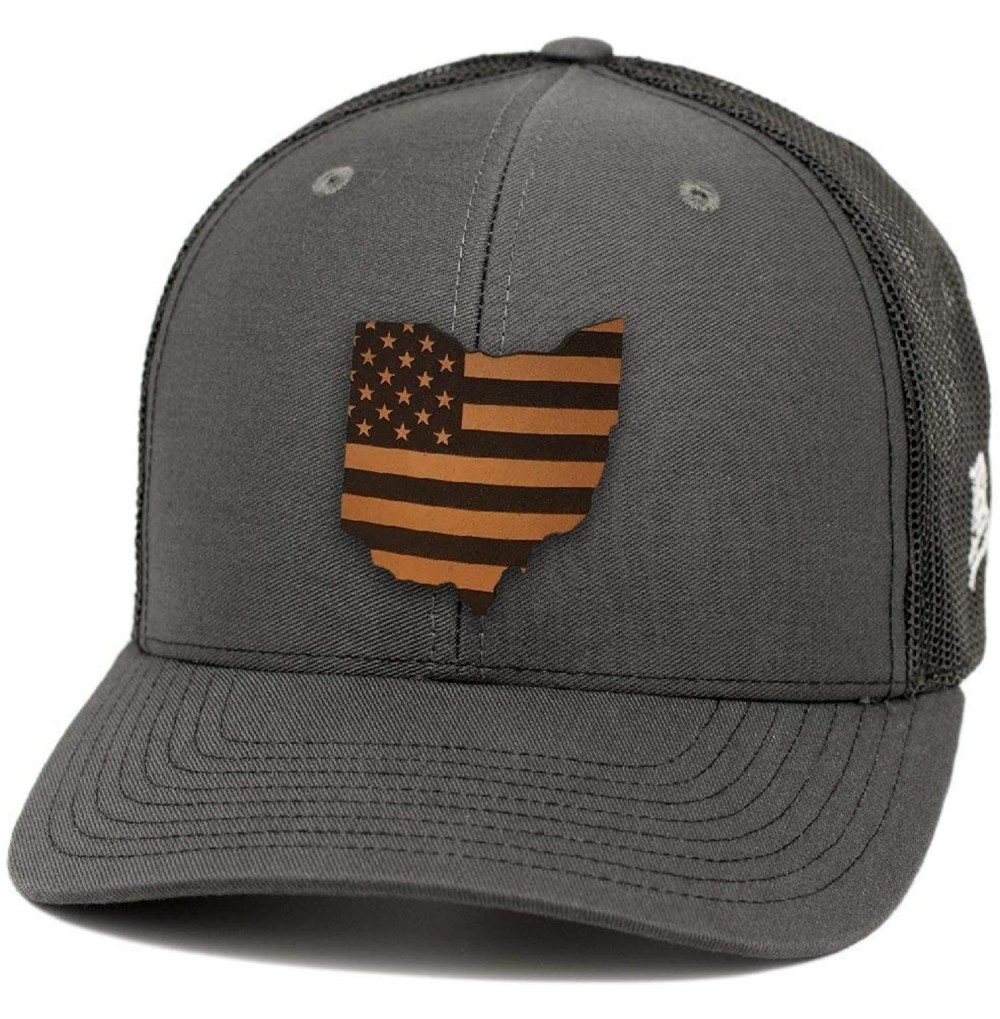 Baseball Caps 'Ohio Patriot' Leather Patch Hat Curved Trucker - Charcoal/Black - CW18IGQL89N