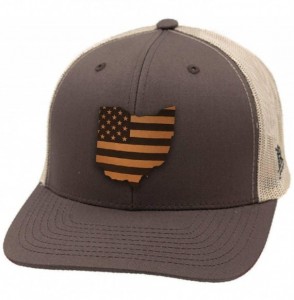 Baseball Caps 'Ohio Patriot' Leather Patch Hat Curved Trucker - Charcoal/Black - CW18IGQL89N