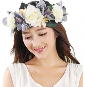 Headbands Boho Flower Crown Hair Wreath Floral Garland Headband Halo Headpiece with Ribbon Wedding Festival Party - 14 - C912...