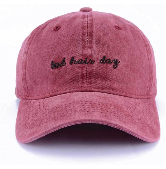 Skullies & Beanies Vintage Distressed Bad-Hair-Day-Embroidery Baseball-Cap Dad-Hat - Unisex Washed Cotton Hat - Wine Red - CD...