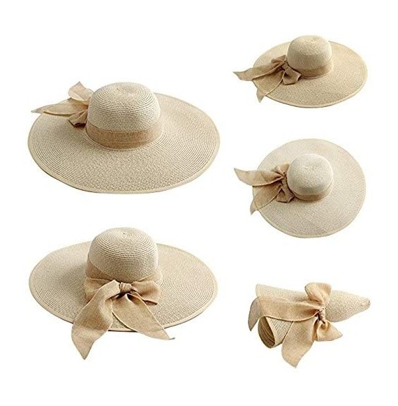 Sun Hats Women' s Summer Pure Sunshade Straw Cap Floppy Big Bow Knot Beach Sun Hat 002 - Beige - CY18SUHMX9K
