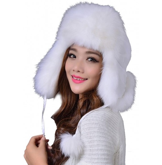 Bomber Hats Women Real Arctic Fox Fur Winter Warmer Ushanka Hat Cap for Cold Day (White) - CK12N5PLI42