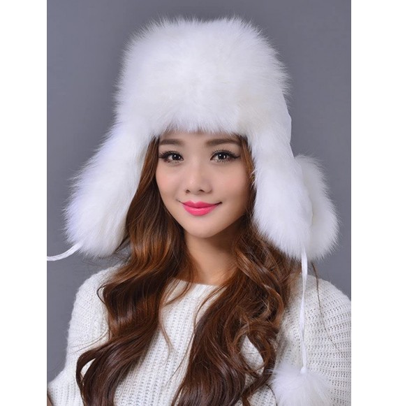 Bomber Hats Women Real Arctic Fox Fur Winter Warmer Ushanka Hat Cap for Cold Day (White) - CK12N5PLI42