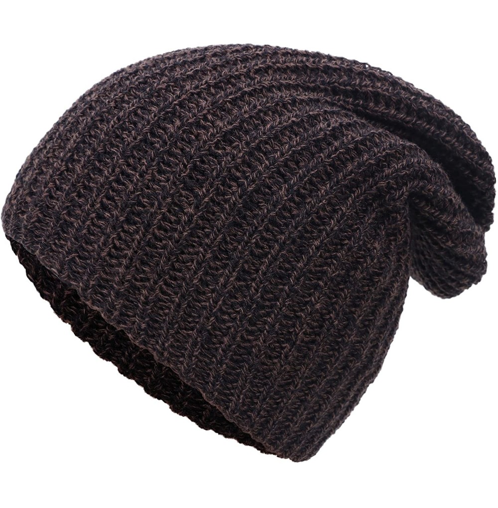 Skullies & Beanies Men's/Women's Slouchy Soft Knit Daily Beanie Solid Color Skull Hat Cap - Mix Brown - C118K23YISD