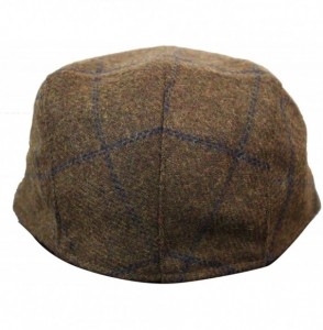 Baseball Caps Mens Herringbone Tweed Wool Check Grandad Flat Caps Hats Vintage Green Grey Blue Brown - Tan-check - CY18IY57WQY