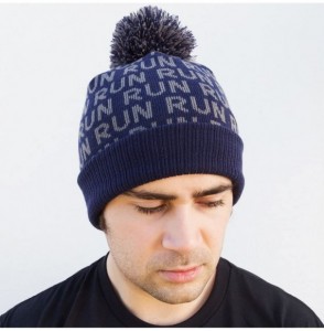 Skullies & Beanies Pom Pom Beanie Hat for Runners - Running Hats - Run Run Run (Navy) - C21875HREON