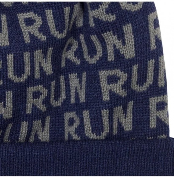 Skullies & Beanies Pom Pom Beanie Hat for Runners - Running Hats - Run Run Run (Navy) - C21875HREON
