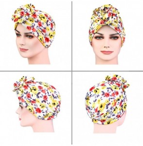Skullies & Beanies 2 Pieces Elastic Turban Cap- Twist Headwraps Beanie with Knotted Flower Perfect for Women - Ahua-1 - C718T...