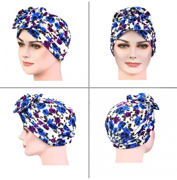Skullies & Beanies 2 Pieces Elastic Turban Cap- Twist Headwraps Beanie with Knotted Flower Perfect for Women - Ahua-1 - C718T...