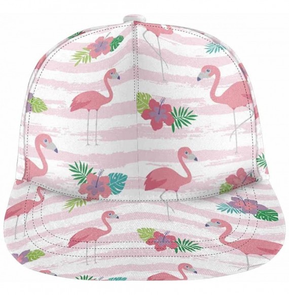 Skullies & Beanies Flamingo Pattern with Hibiscus on Brush Striped Snapback Hat Hip Hop Baseball Cap - CH18EK642DR