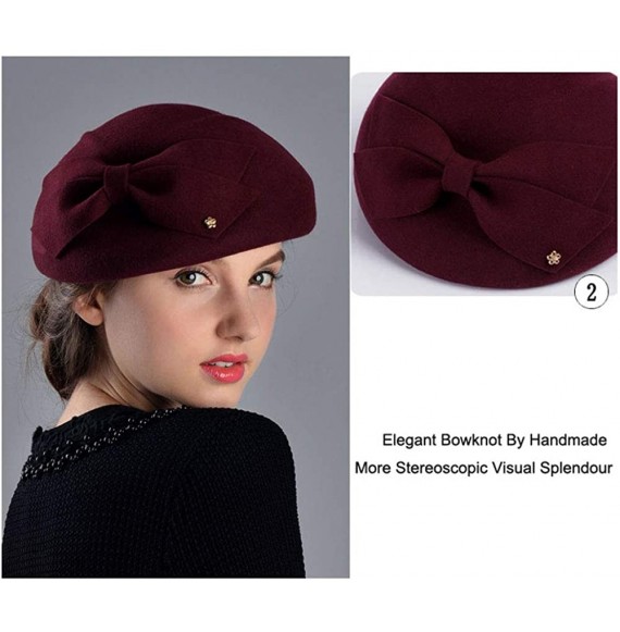 Berets Womens Wool Felt French Berets Bowler Hat Artist Boina Bowknot Cap - Purple - CD18H6CTNRA