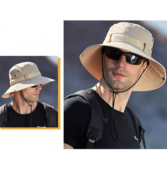 Bucket Hats Outdoor UPF 50+ UV Sun Protection Waterproof Breathable Wide Brim Bucket Sun Hat for Men/Women - Khaki-3 - CT196N...