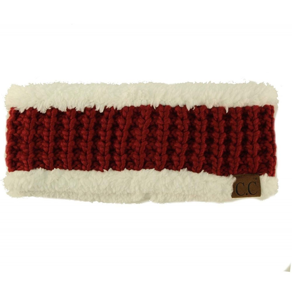Cold Weather Headbands Winter CC Sherpa Polar Fleece Lined Thick Knit Headband Headwrap Hat Cap - Burgundy - C518I57LHA8