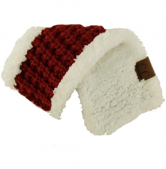 Cold Weather Headbands Winter CC Sherpa Polar Fleece Lined Thick Knit Headband Headwrap Hat Cap - Burgundy - C518I57LHA8