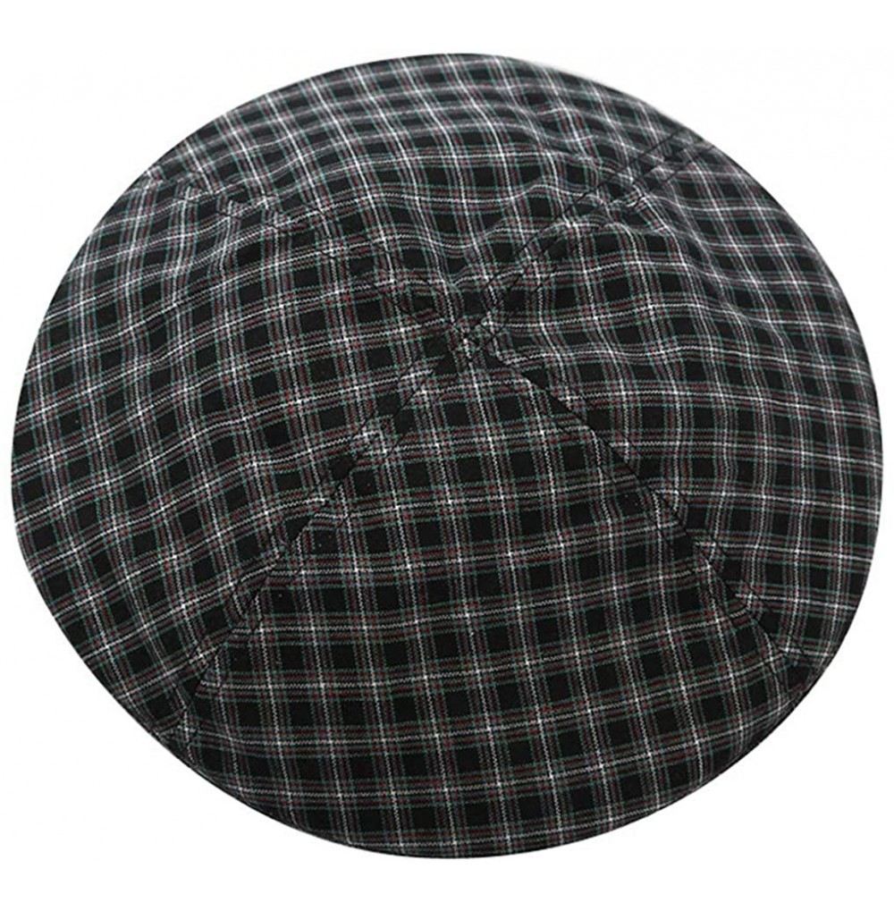 Berets Cotton Vintage Plaid French-Beret Hat Painter-Beanie for Women - Black - CO18U77T5AY