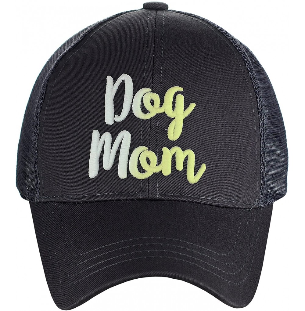 Baseball Caps Ponycap Color Changing 3D Embroidered Quote Adjustable Trucker Baseball Cap- Dog Mom- Dark Gray - C518D966764