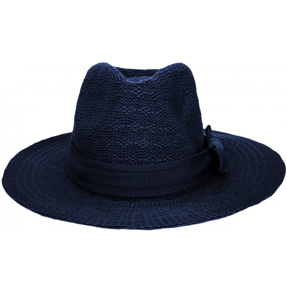 Sun Hats Women's Straw Sun Hat Fedora Trilby Panama Jazz Hat with Bow Band - Blue - CU1827SUCZ6
