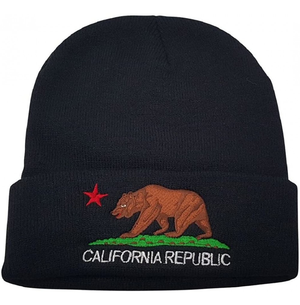 Skullies & Beanies Unisex California Republic Bear Cuffed Beanie Knit Hat Cap (One Size-) - Black/brown - CL186UYORGU
