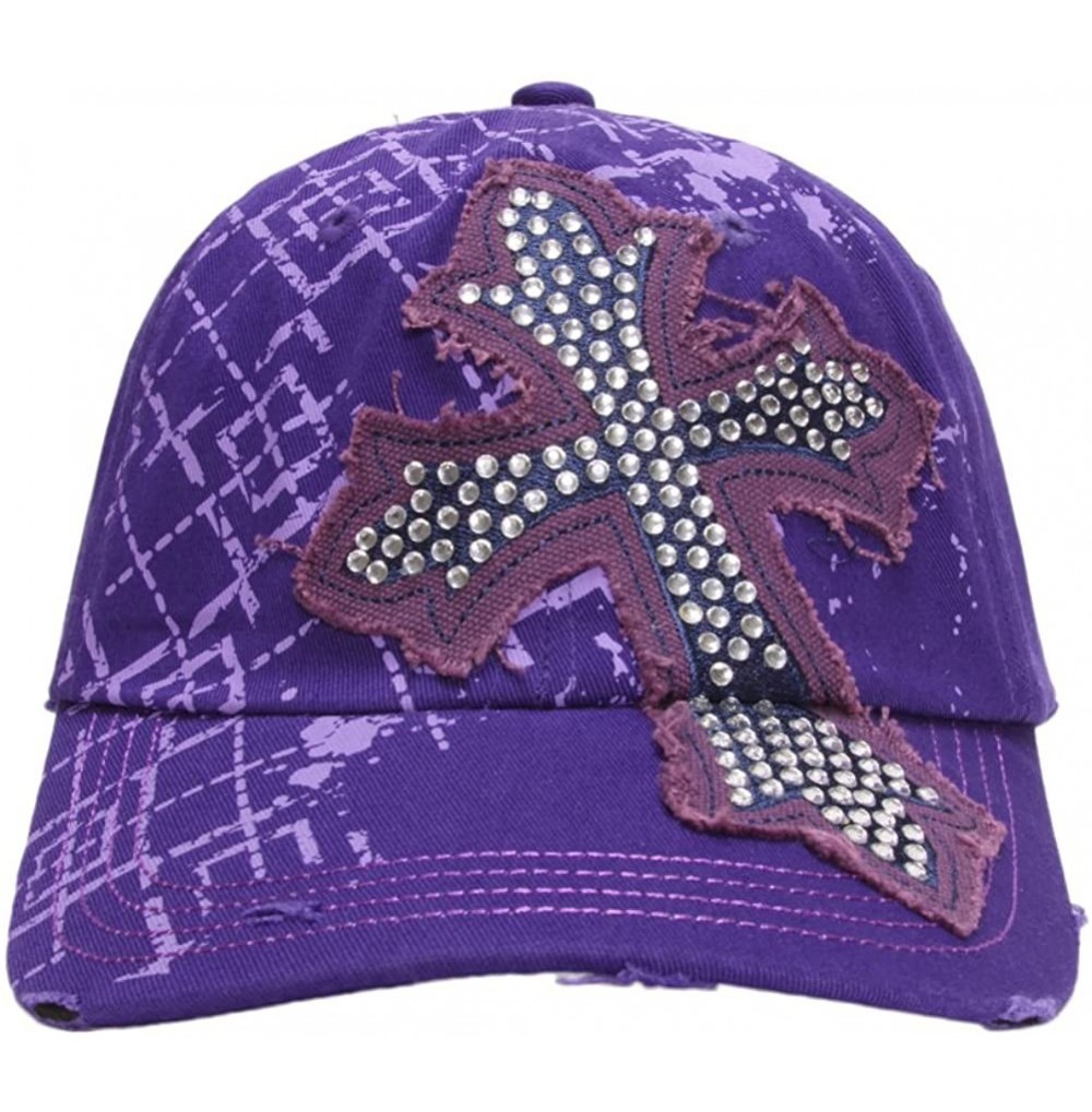 Newsboy Caps Beaded Cross Distressed Adjustable Baseball Cap - Purple - CG11O3DUAMT