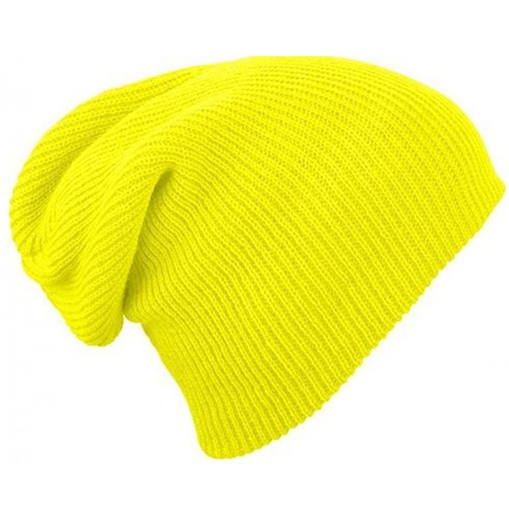 Skullies & Beanies Mens/Woman Knitted Woolly Winter Slouch Beanie Hat - Yellow - CZ12HP9CVQL