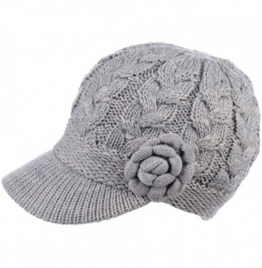 Skullies & Beanies Womens Winter Visor Cap Beanie Hat Wool Blend Lined Crochet Decoration - Light Grey Rose - C218WHUMCIX