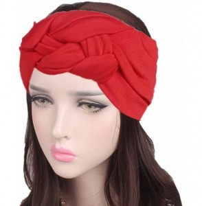 Headbands Elastic Headband- Boho Turban Warp Wide Hair Bands - Red - C118E7LKXAQ